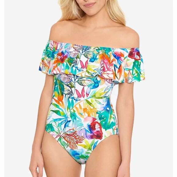Lauren Ralph Lauren Off The Shoulder Tummy Control One Piece Swimsuit US 10 - Picture 6 of 9
